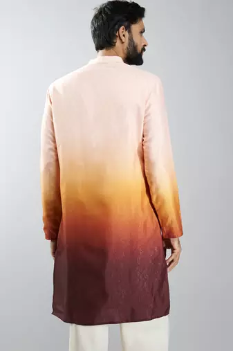 men brown silk blend ombre printed long kurta  wedding & festive wear