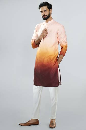 men brown silk blend ombre kurta set with cream pant  wedding & festive wear