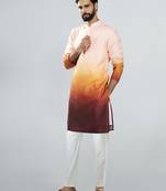 men brown silk blend ombre kurta set with cream pant  wedding & festive wear