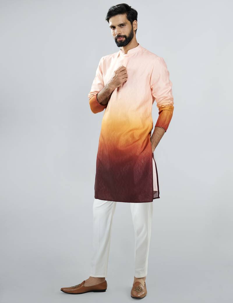 men brown silk blend ombre kurta set with cream pant  wedding & festive wear