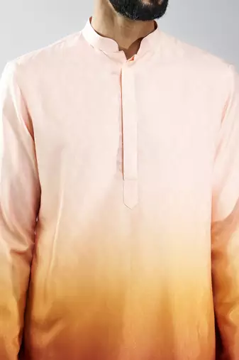 men brown silk blend ombre kurta set with cream pant  wedding & festive wear