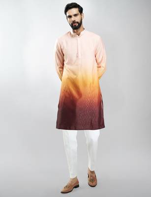 men brown silk blend ombre kurta set with cream pant  wedding & festive wear 3