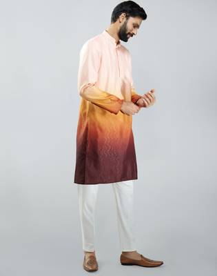 men brown silk blend ombre kurta set with cream pant  wedding & festive wear 4