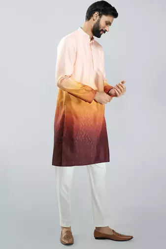 men brown silk blend ombre kurta set with cream pant  wedding & festive wear