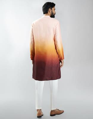 men brown silk blend ombre kurta set with cream pant  wedding & festive wear 5