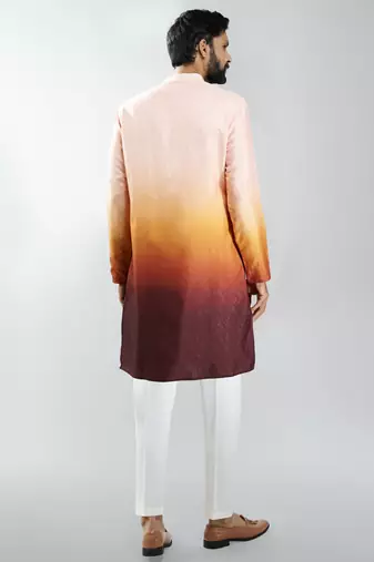 men brown silk blend ombre kurta set with cream pant  wedding & festive wear