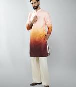 brown silk blend ombre kurta set with cream palazzo pant