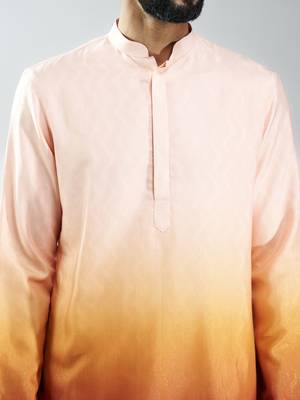 brown silk blend ombre kurta set with cream palazzo pant 2