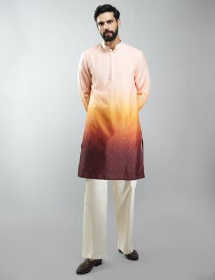 brown silk blend ombre kurta set with cream palazzo pant 3