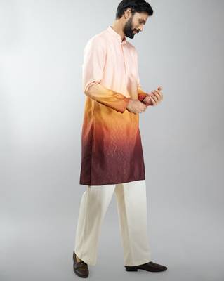 brown silk blend ombre kurta set with cream palazzo pant 4