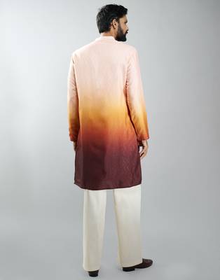brown silk blend ombre kurta set with cream palazzo pant 5