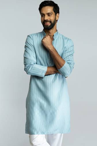 men aqua cotton blend jacquard embroidered long kurta  wedding & festive wear