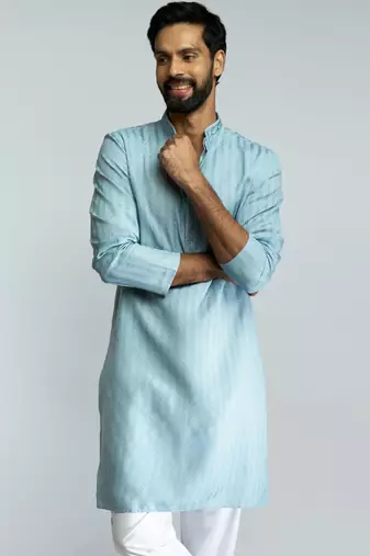 men aqua cotton blend jacquard embroidered long kurta  wedding & festive wear