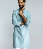 men aqua cotton blend jacquard embroidered long kurta  wedding & festive wear