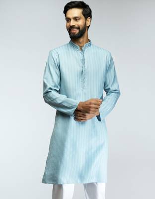 men aqua cotton blend jacquard embroidered long kurta  wedding & festive wear 3