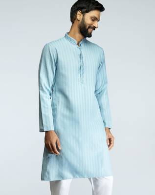 men aqua cotton blend jacquard embroidered long kurta  wedding & festive wear 4