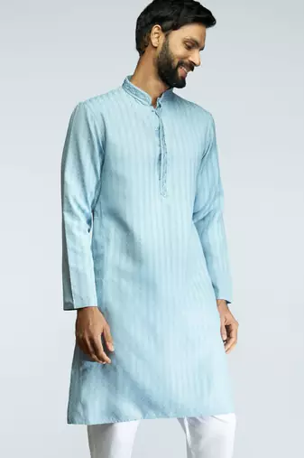 men aqua cotton blend jacquard embroidered long kurta  wedding & festive wear