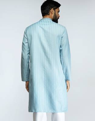 men aqua cotton blend jacquard embroidered long kurta  wedding & festive wear 5