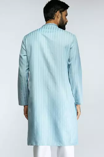 men aqua cotton blend jacquard embroidered long kurta  wedding & festive wear