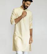 men yellow cotton blend jacquard embroidered long kurta  wedding & festive wear