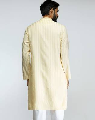 men yellow cotton blend jacquard embroidered long kurta  wedding & festive wear 5