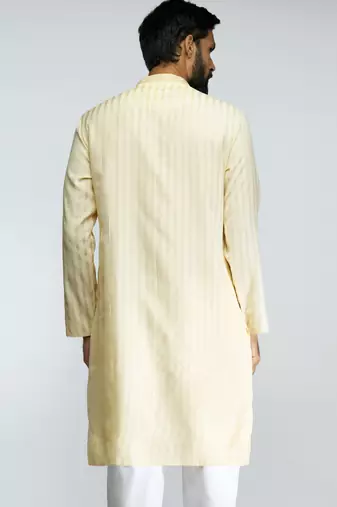 men yellow cotton blend jacquard embroidered long kurta  wedding & festive wear