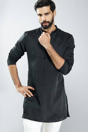 men silk kurta  solid mid-length kurta for wedding & festive wear