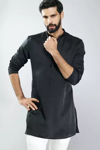 men silk kurta  solid mid-length kurta for wedding & festive wear