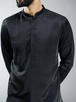 men silk kurta  solid mid-length kurta for wedding & festive wear 2