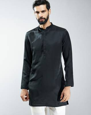 men silk kurta  solid mid-length kurta for wedding & festive wear 3