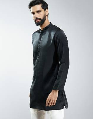 men silk kurta  solid mid-length kurta for wedding & festive wear 4