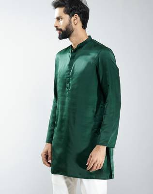 men bottle green silk kurta  solid mid-length kurta for wedding & festive wear 4