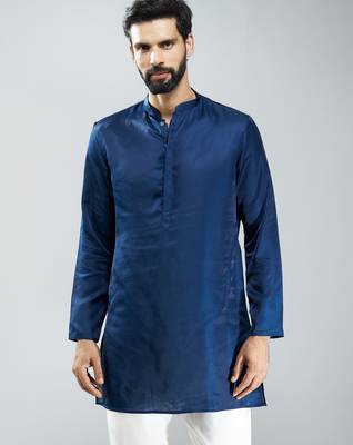 men silk kurta  solid mid-length kurta for wedding & festive wear 3