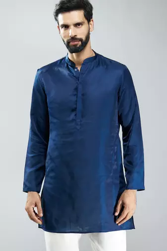 men silk kurta  solid mid-length kurta for wedding & festive wear