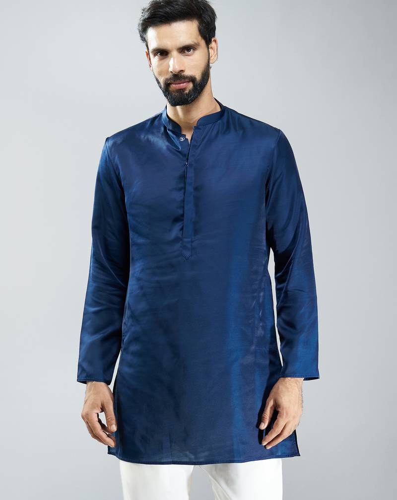 men silk kurta  solid mid-length kurta for wedding & festive wear