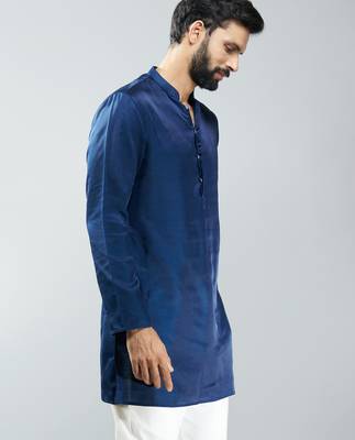 men silk kurta  solid mid-length kurta for wedding & festive wear 4