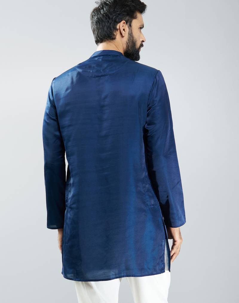 men silk kurta  solid mid-length kurta for wedding & festive wear