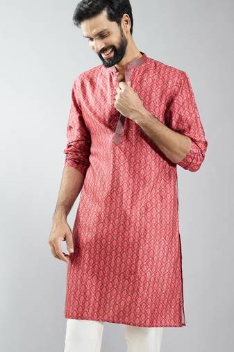 men maroon silk blend digital print kurta with sequin work  wedding & festive wear