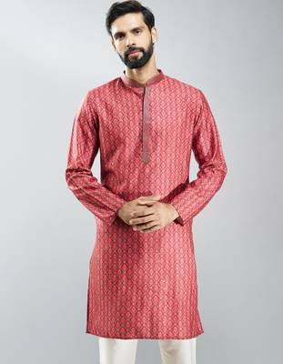 men maroon silk blend digital print kurta with sequin work  wedding & festive wear 3