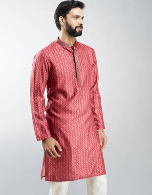 men maroon silk blend digital print kurta with sequin work  wedding & festive wear 4