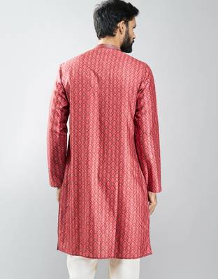 men maroon silk blend digital print kurta with sequin work  wedding & festive wear 5
