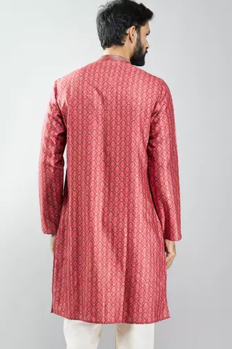 men maroon silk blend digital print kurta with sequin work  wedding & festive wear