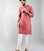 men maroon silk blend digital print kurta set with cream pyjama  wedding & festive wear