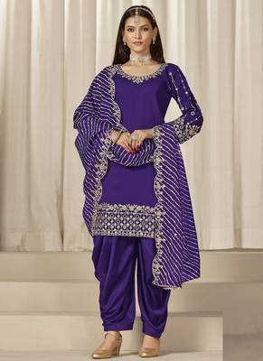 Violet roman silk embroidered salwar suit 1