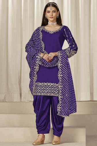Violet roman silk embroidered salwar suit