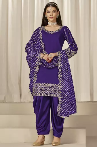 Violet roman silk embroidered salwar suit