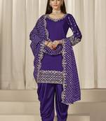 Violet roman silk embroidered salwar suit