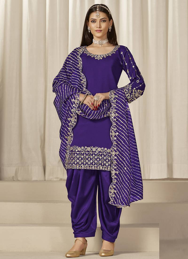 Violet roman silk embroidered salwar suit