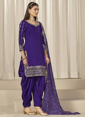 Violet roman silk embroidered salwar suit 2