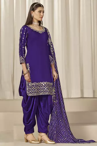 Violet roman silk embroidered salwar suit